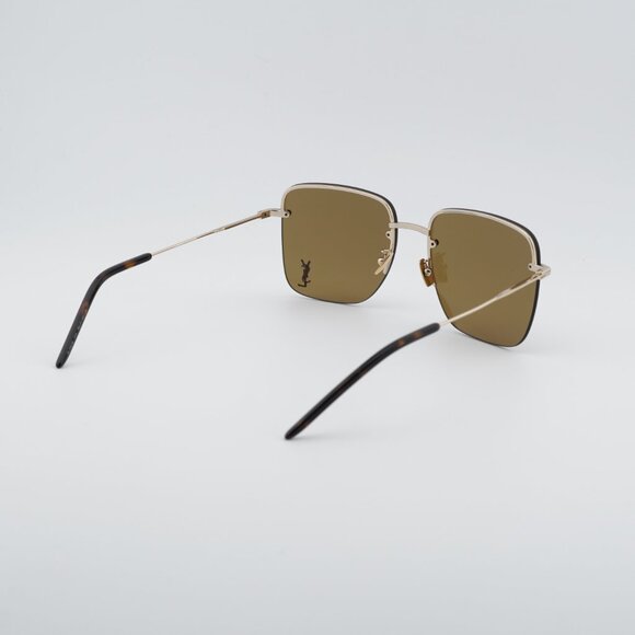 Saint Laurent SL 312 M 014 Sunglasses Gold Square Frame, Brown Lenses